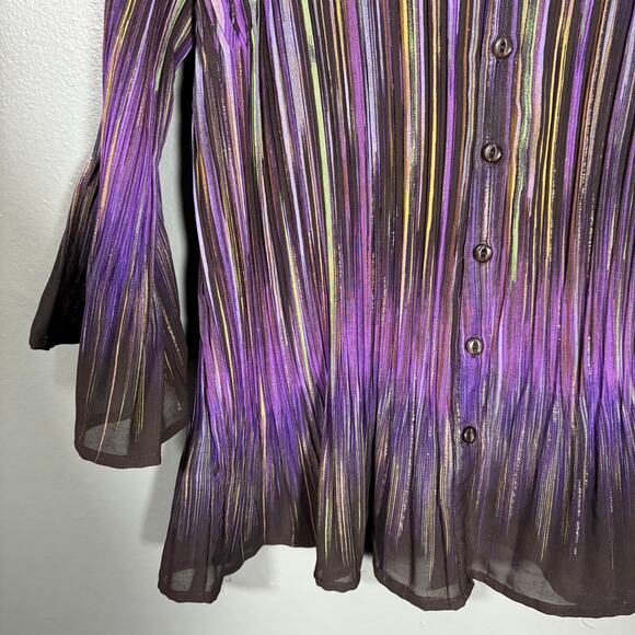 Dressbarn Purple Striped Fairycore Button Up Shirt - Size 1X - Women's Plus Size - Picture 3 of 7